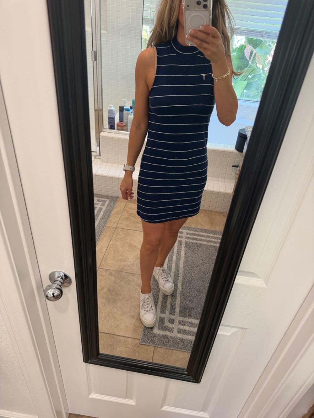 Splendid Navy and White Striped Sleeveless Mini Dress